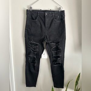 Black American Eagle Stretchy Ripped and Distressed High Rise Jeans Size 14